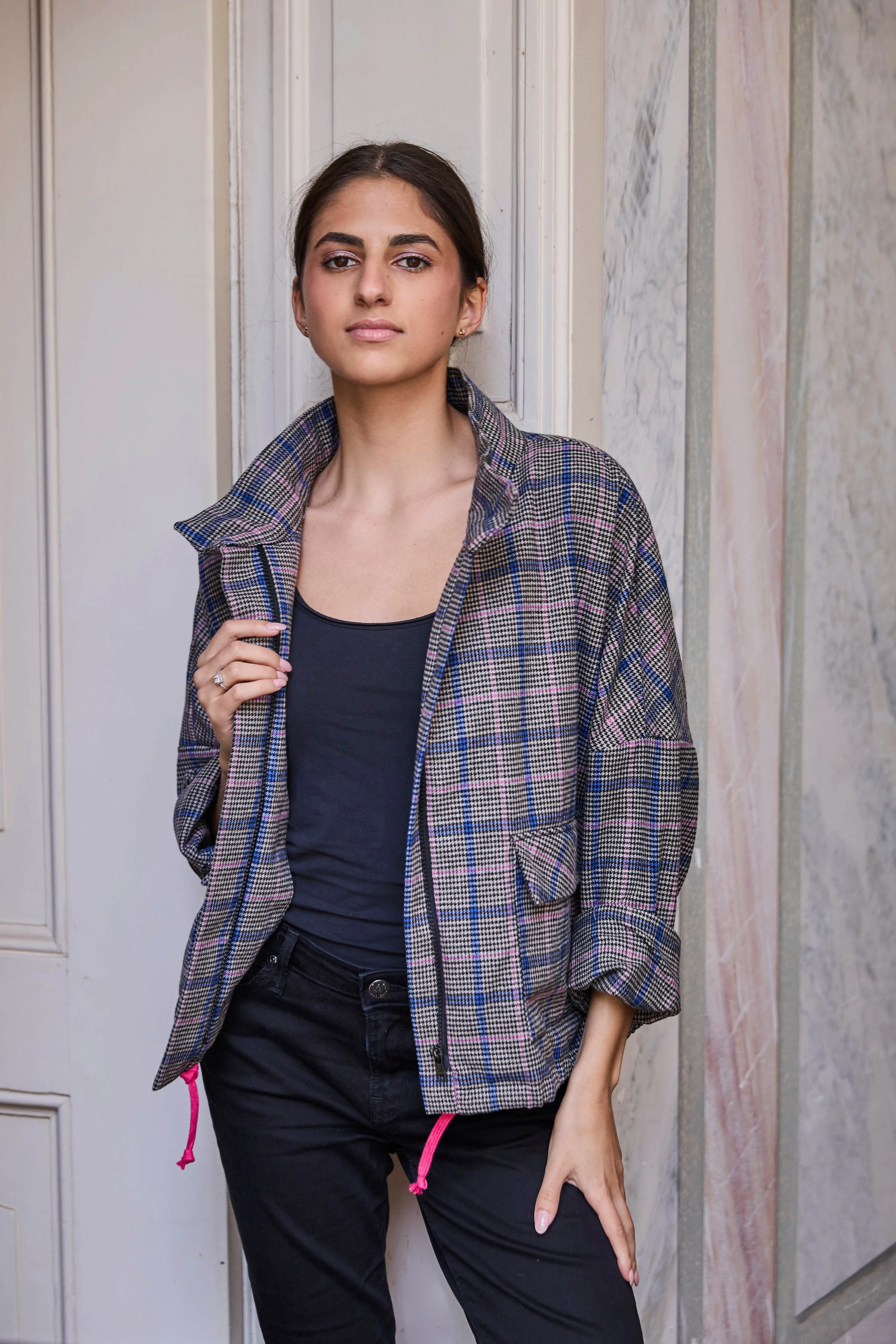 Katoenmengeling dark checks - Atelier Jupe